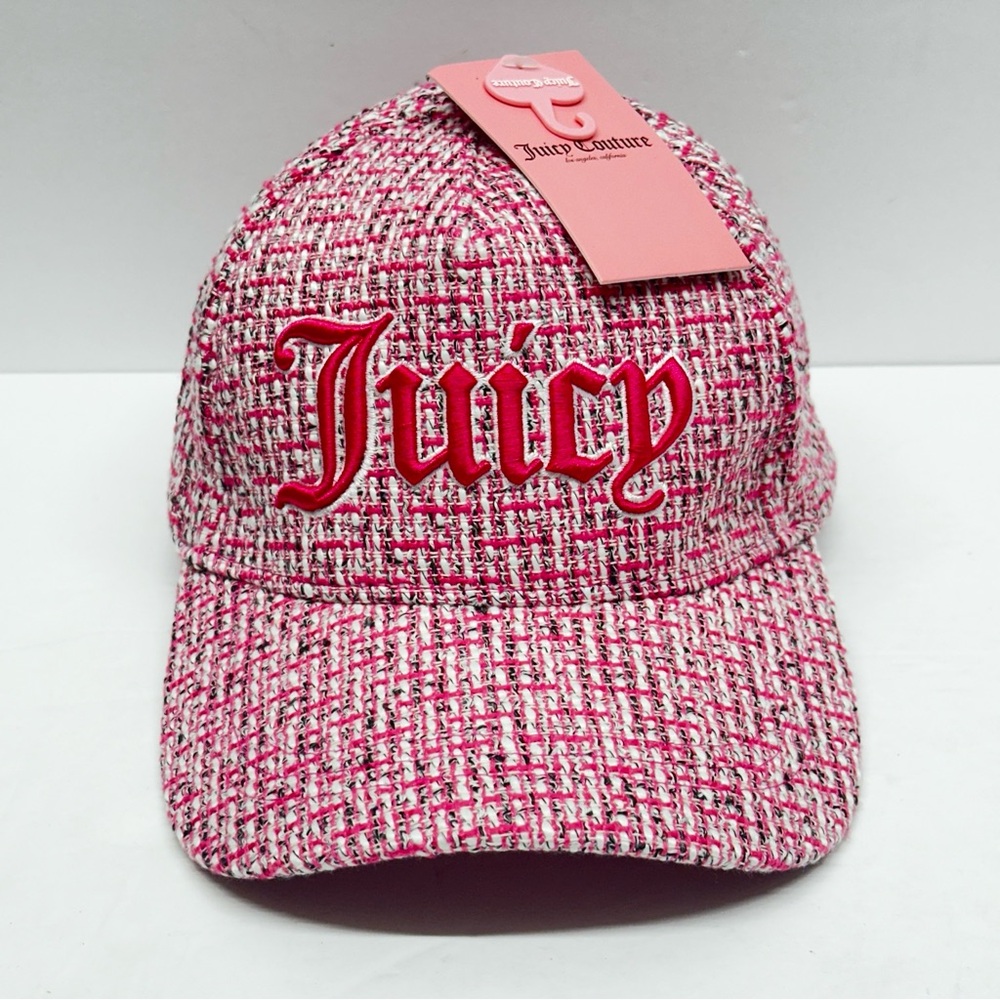 Juicy Couture Pink Baseball Cap Embroidered JUICY Logo NWT NEW Tweed Hat 90s Y2K